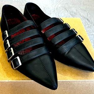 Strange Cvlt Cult Coven Flats with Straps Buckles Black Punk Halloween Women’s 7